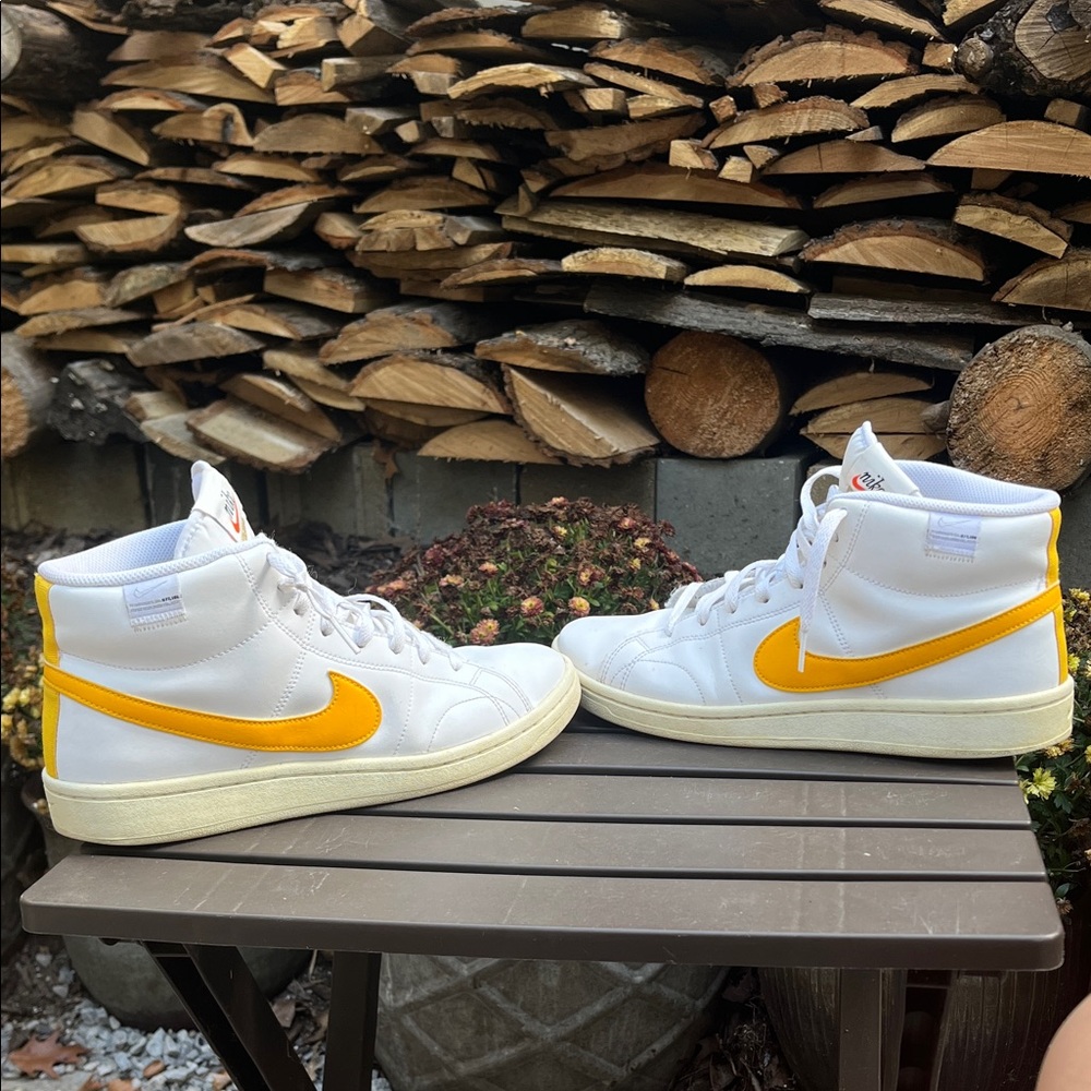 Nike White And Yellow Mid Blazers